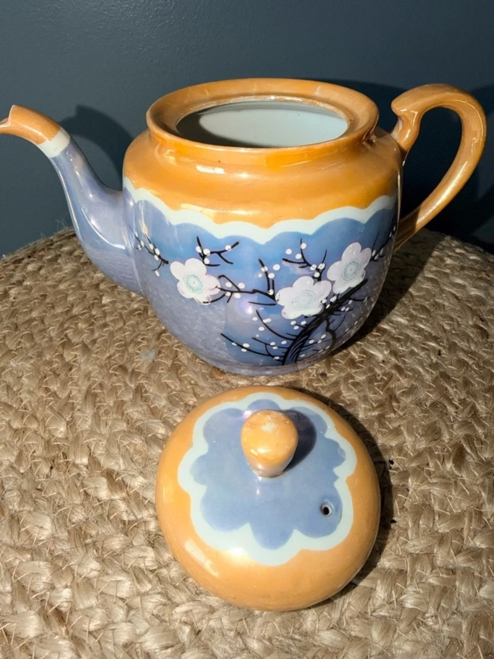 Vintage Cherry Blossom Hand Painted Tea Pot